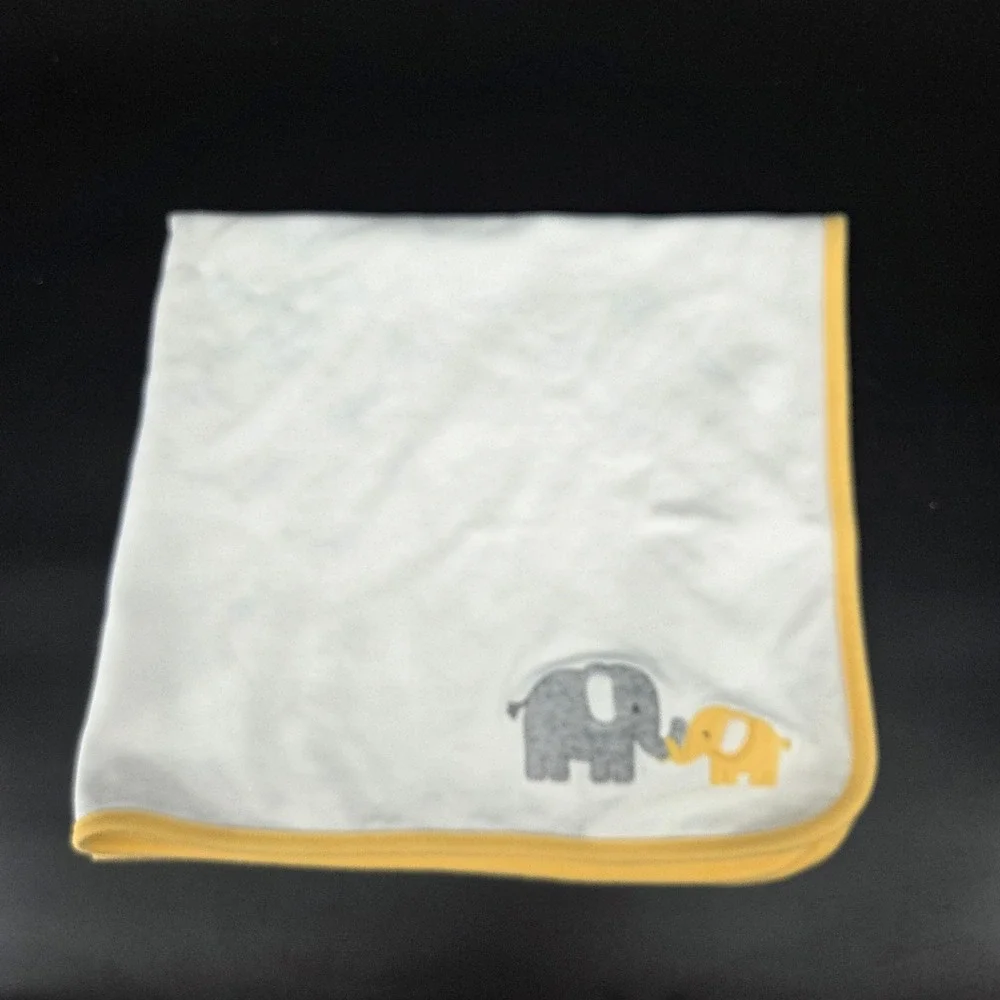 Gymboree Baby Blanket White Yellow Grey Elephant Reversible Cotton One Size